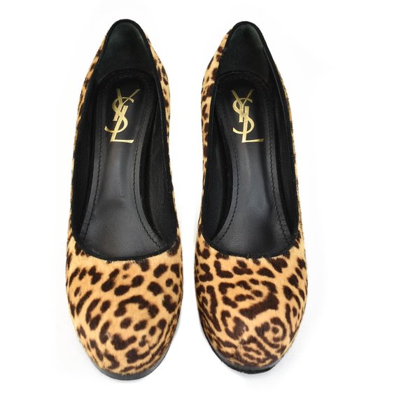 YVES SAINT LAURENT "Tribtoo": Leopard, Calf-Hair Platform Heels/Pumps - Picture 3 of 10